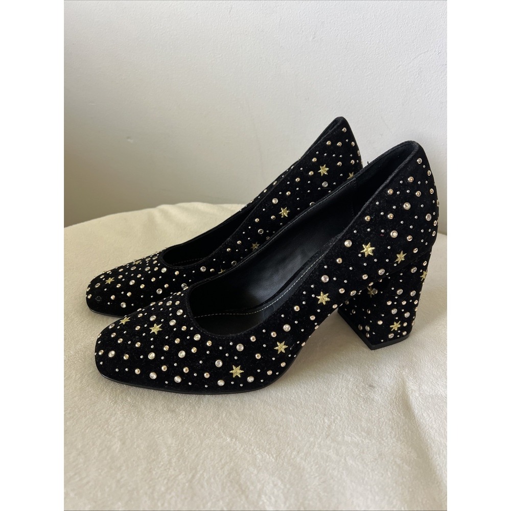 Boden Women's Size 42 Black Celestial Embroidered Block Heel Square Toe Heel